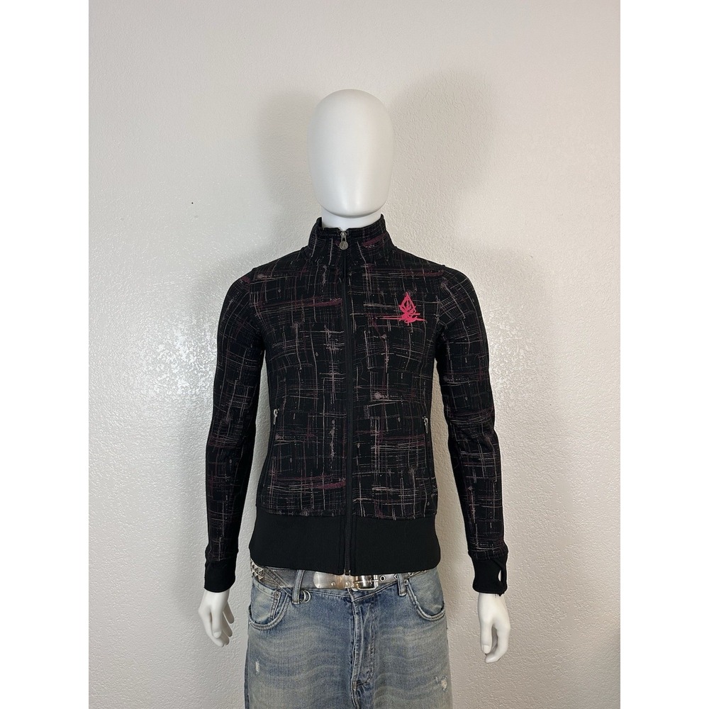 Volcom Full Zip Jacket - Black & Pink Abstract Print - Size Small